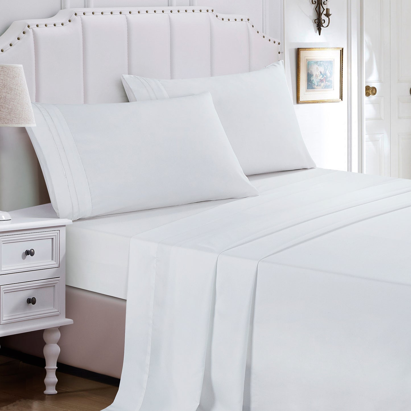 3-Piece White Sheet Set Twin Size with Flat Sheet, Fitted Sheet, and Pillowcases