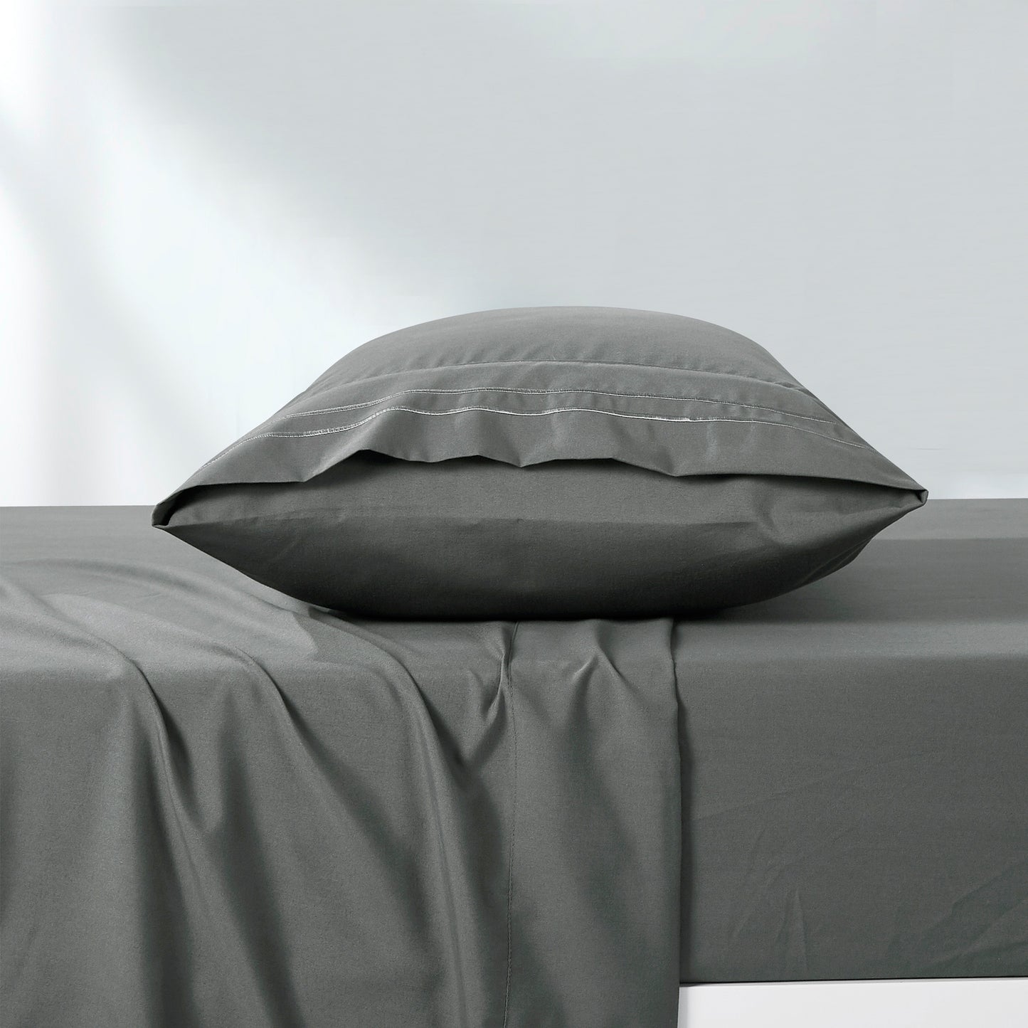 3-Piece Grey Sheet Set Twin Size with Flat Sheet, Fitted Sheet, and Pillowcases