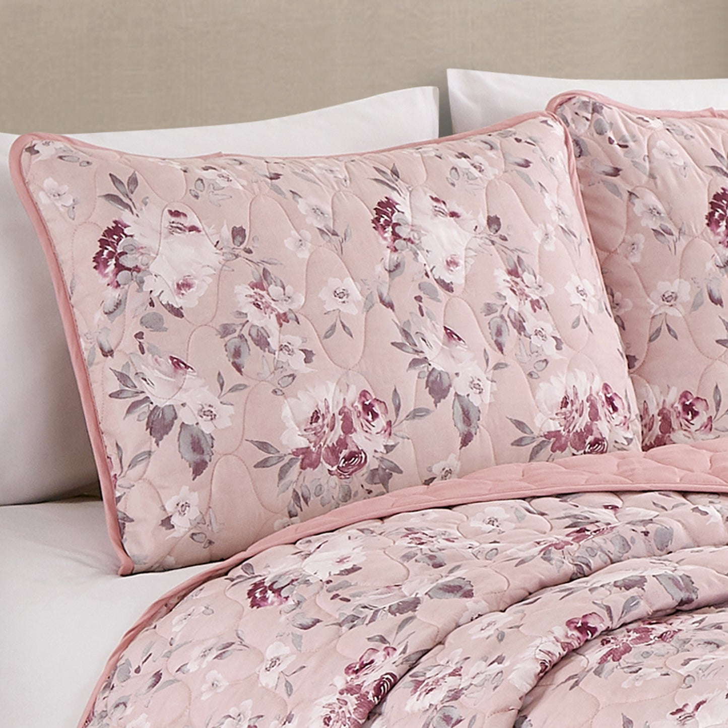 3-Piece Reversible Floral Pink Quilt, Floral Bedspread Set King Size