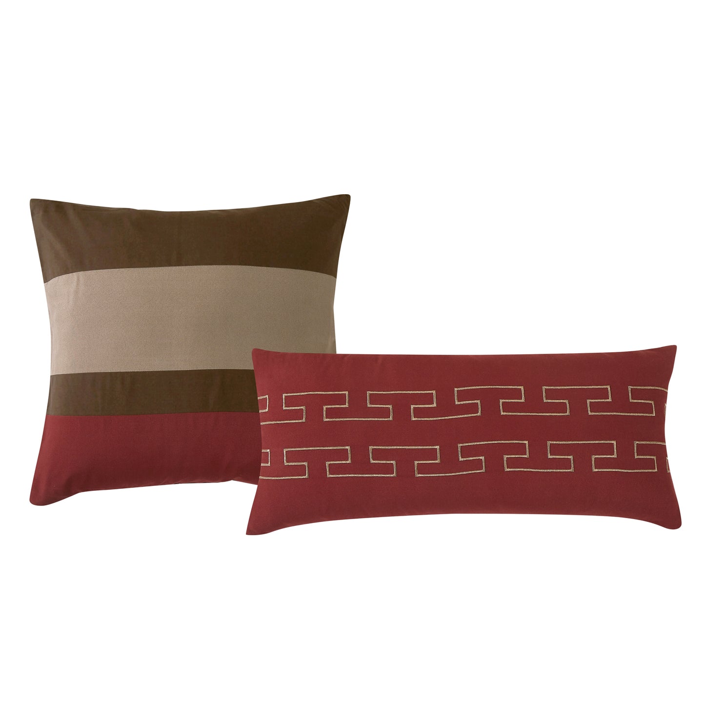 Bed-in-a-Bag 9-pieces Elind Brown and Red Embroidery Comforter and Sheet Set Bedding Set - Cal King Size