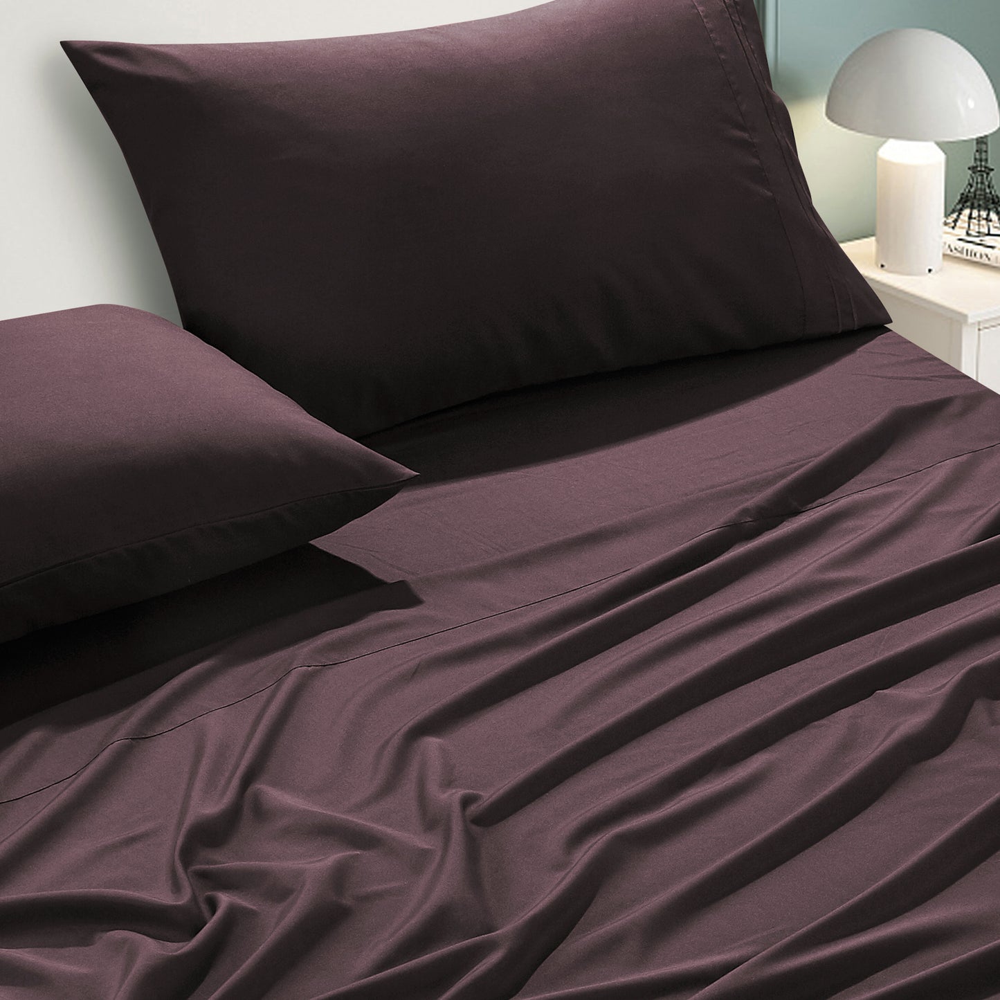 4-Piece Purple Sheet Set Queen Size with Flat Sheet, Fitted Sheet, and Pillowcases