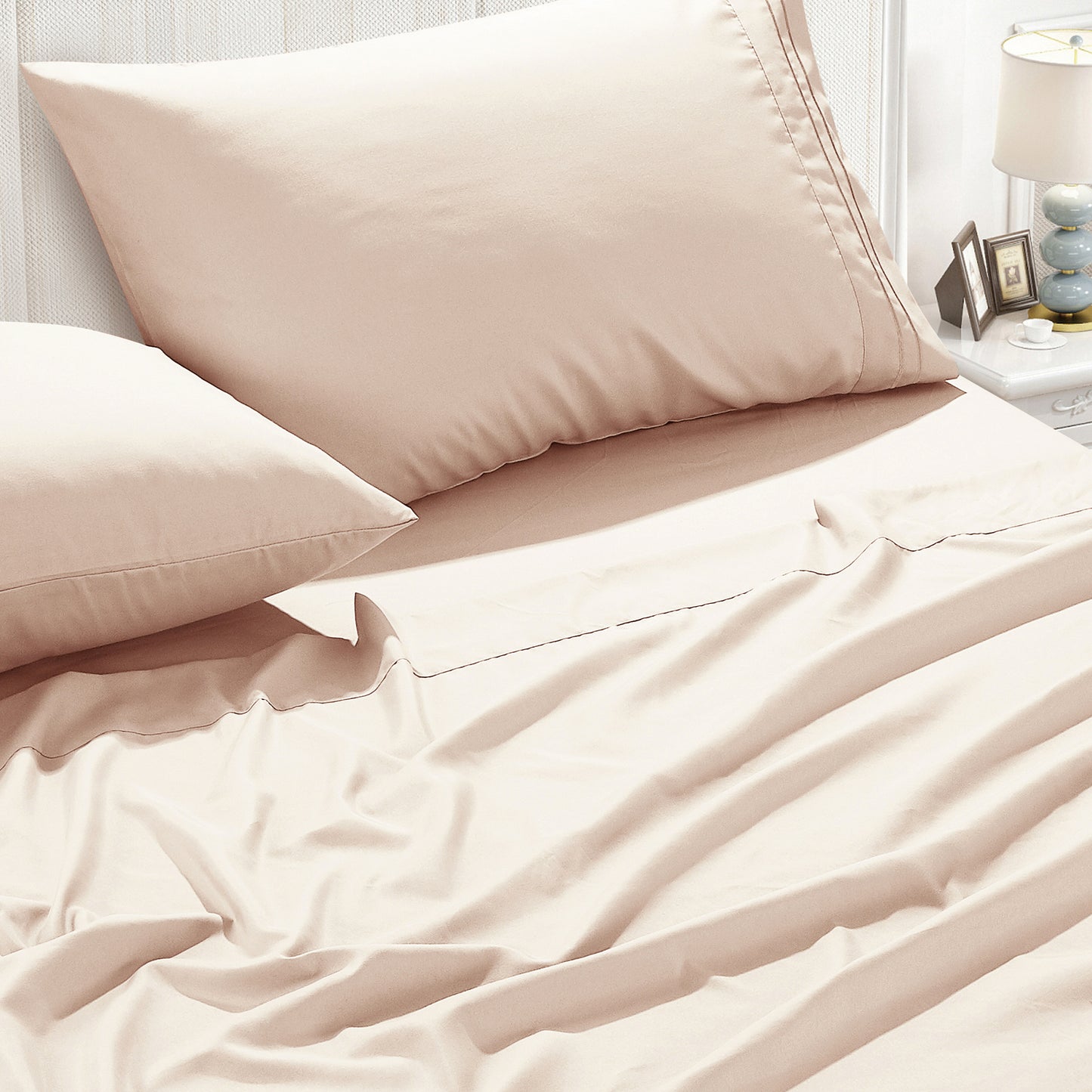 3-Piece Blush Pink Sheet Set Twin Size with Flat Sheet, Fitted Sheet, and Pillowcases
