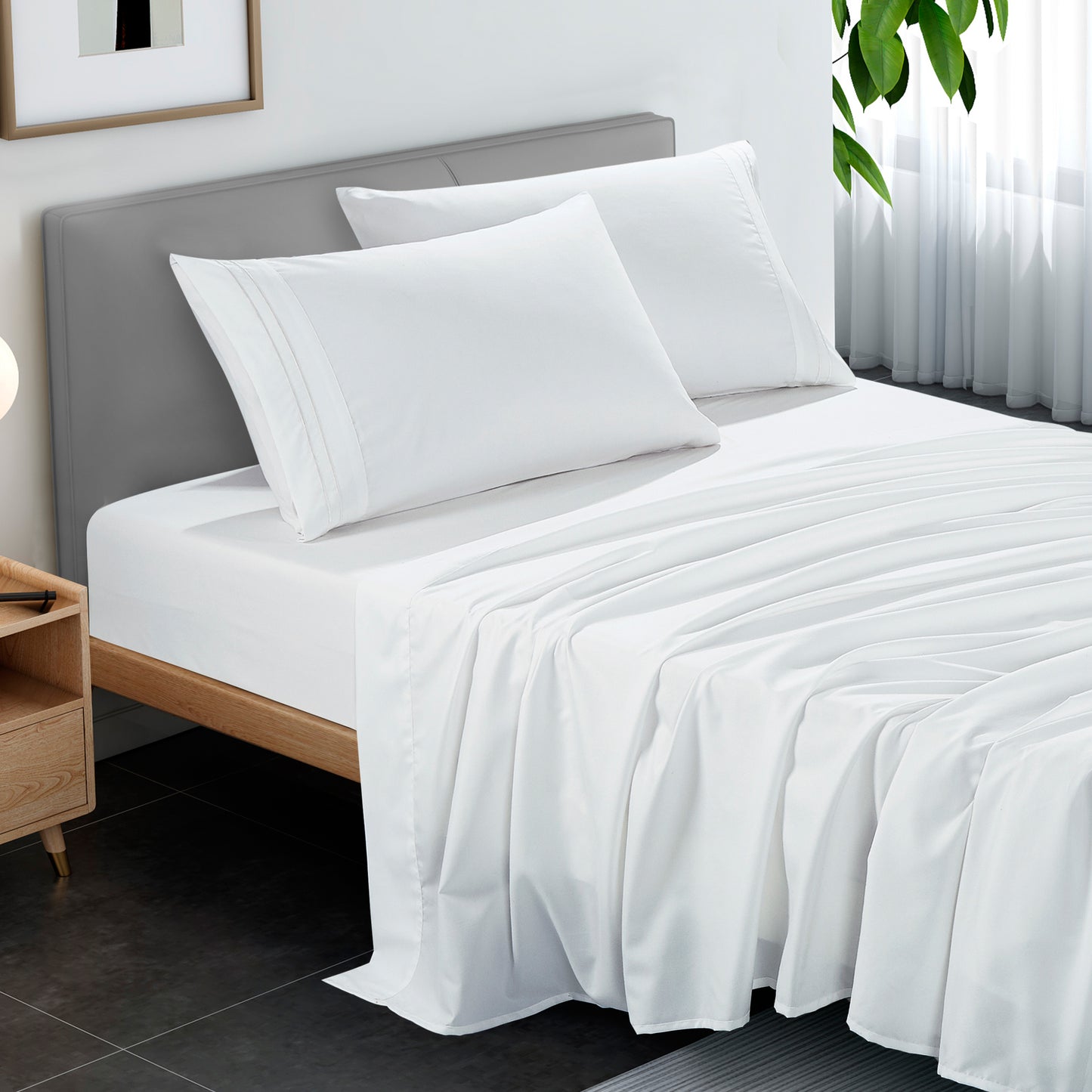3-Piece White Sheet Set Twin Size with Flat Sheet, Fitted Sheet, and Pillowcases