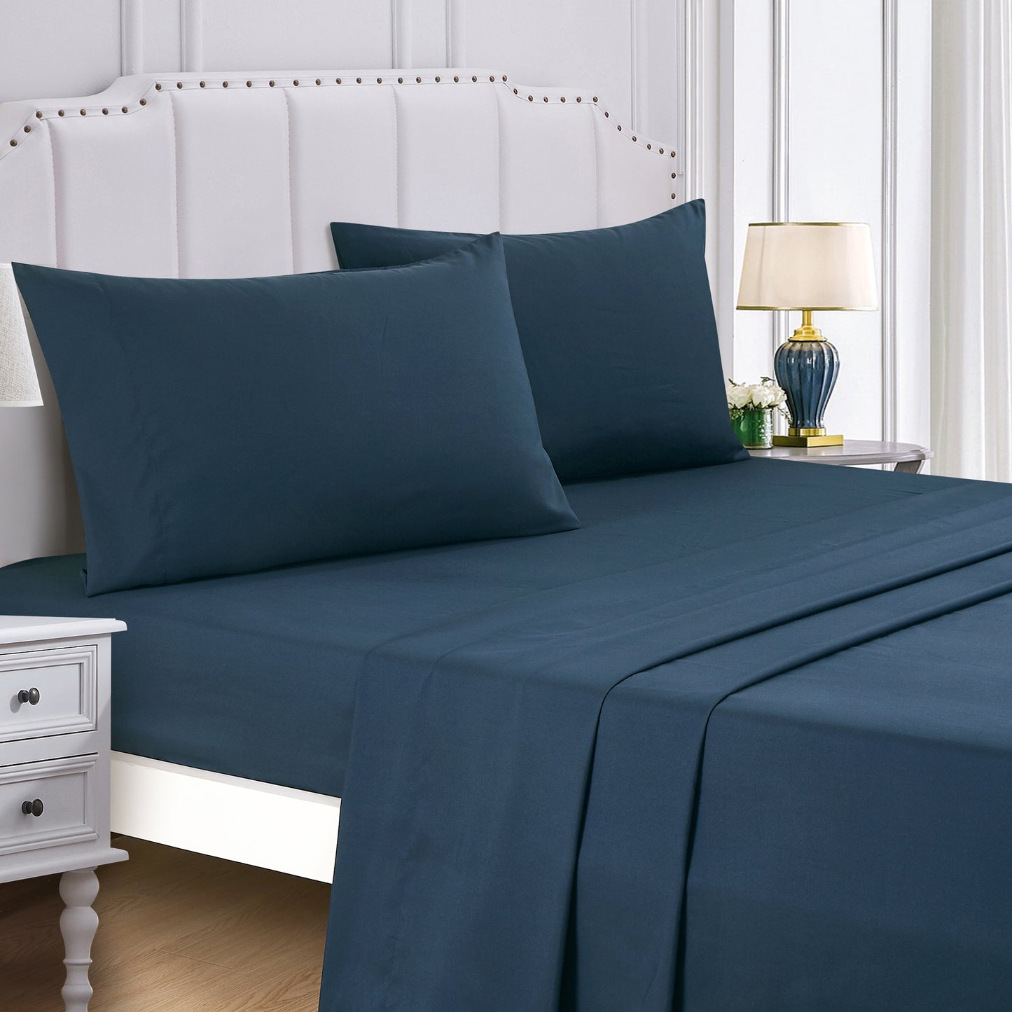 Bed-in-a-Bag 9-pieces Kirby Navy Blue and Grey Embroidery Bedding Comforter and Sheet Set - Cal King Size
