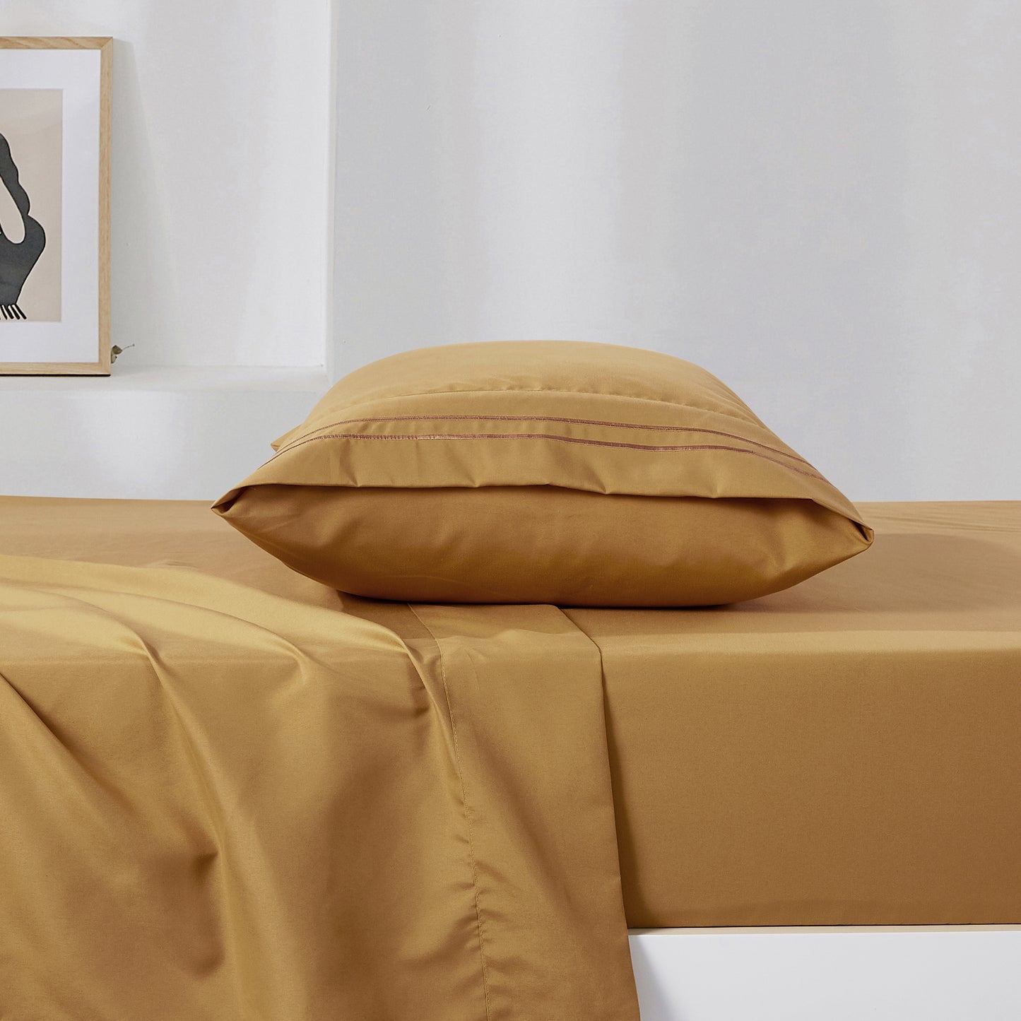 3-Piece Camel Sheet Set Twin Size with Flat Sheet, Fitted Sheet, and Pillowcases
