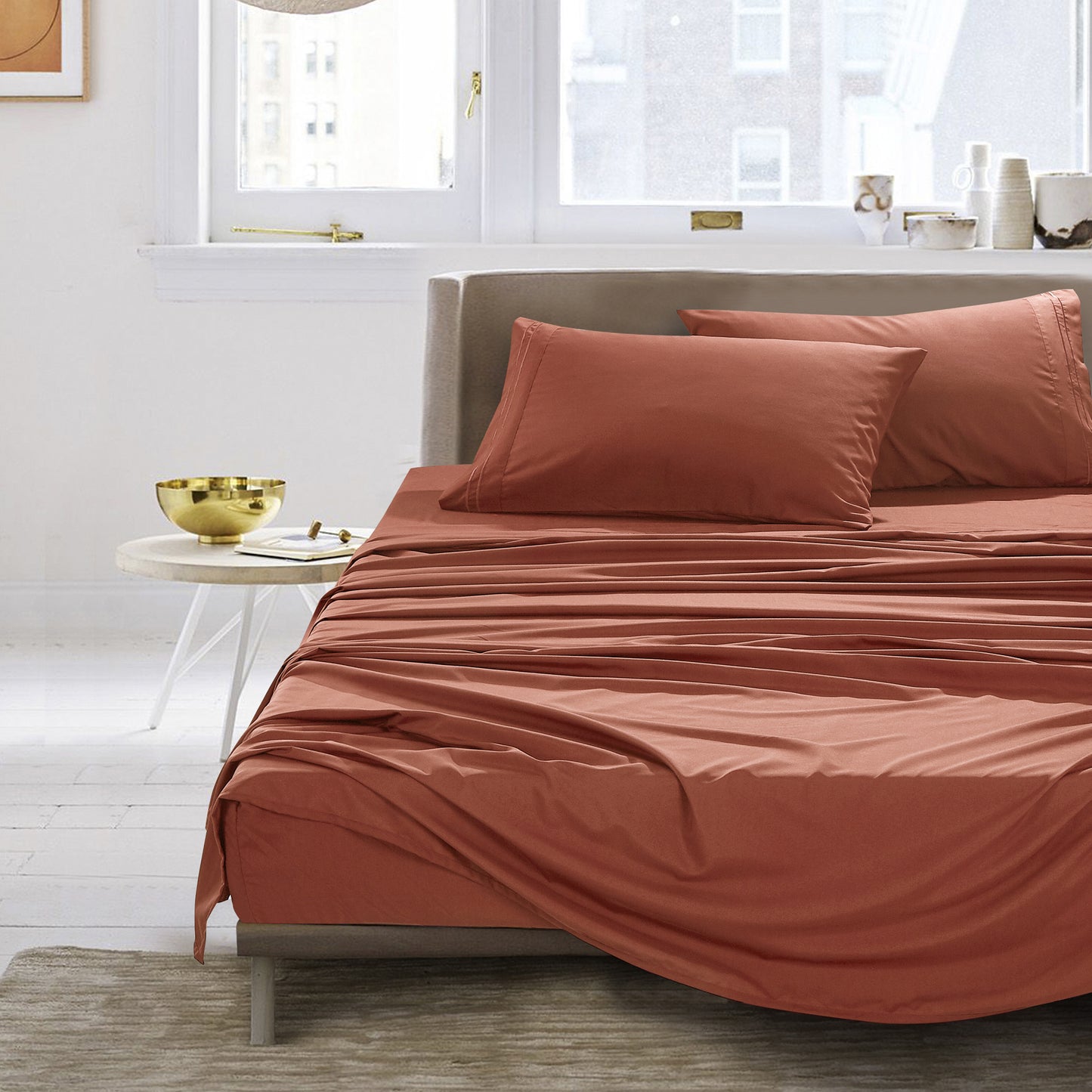 ESCA 3-Piece Spice Sheet Set Twin Size with Flat Sheet, Fitted Sheet, and Pillowcases