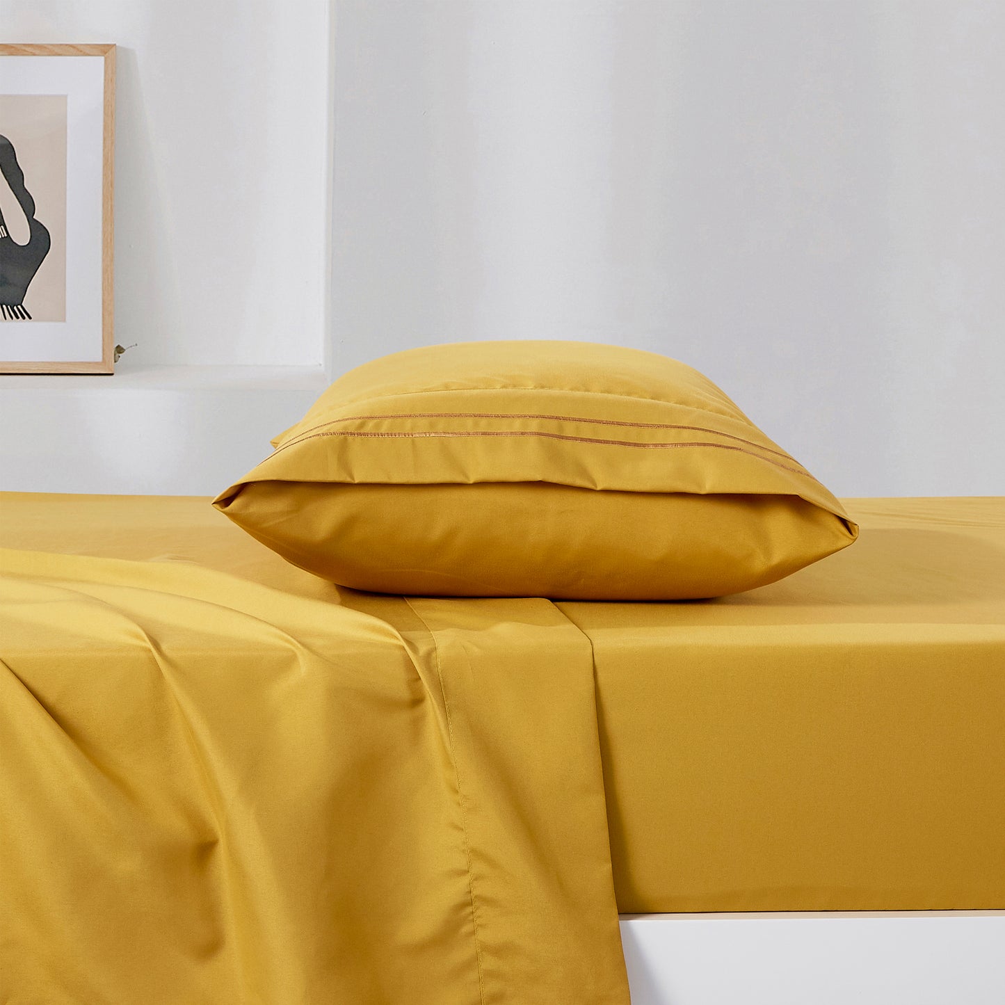 3-Piece Turmeric Yellow Sheet Set Twin Size with Flat Sheet, Fitted Sheet, and Pillowcases