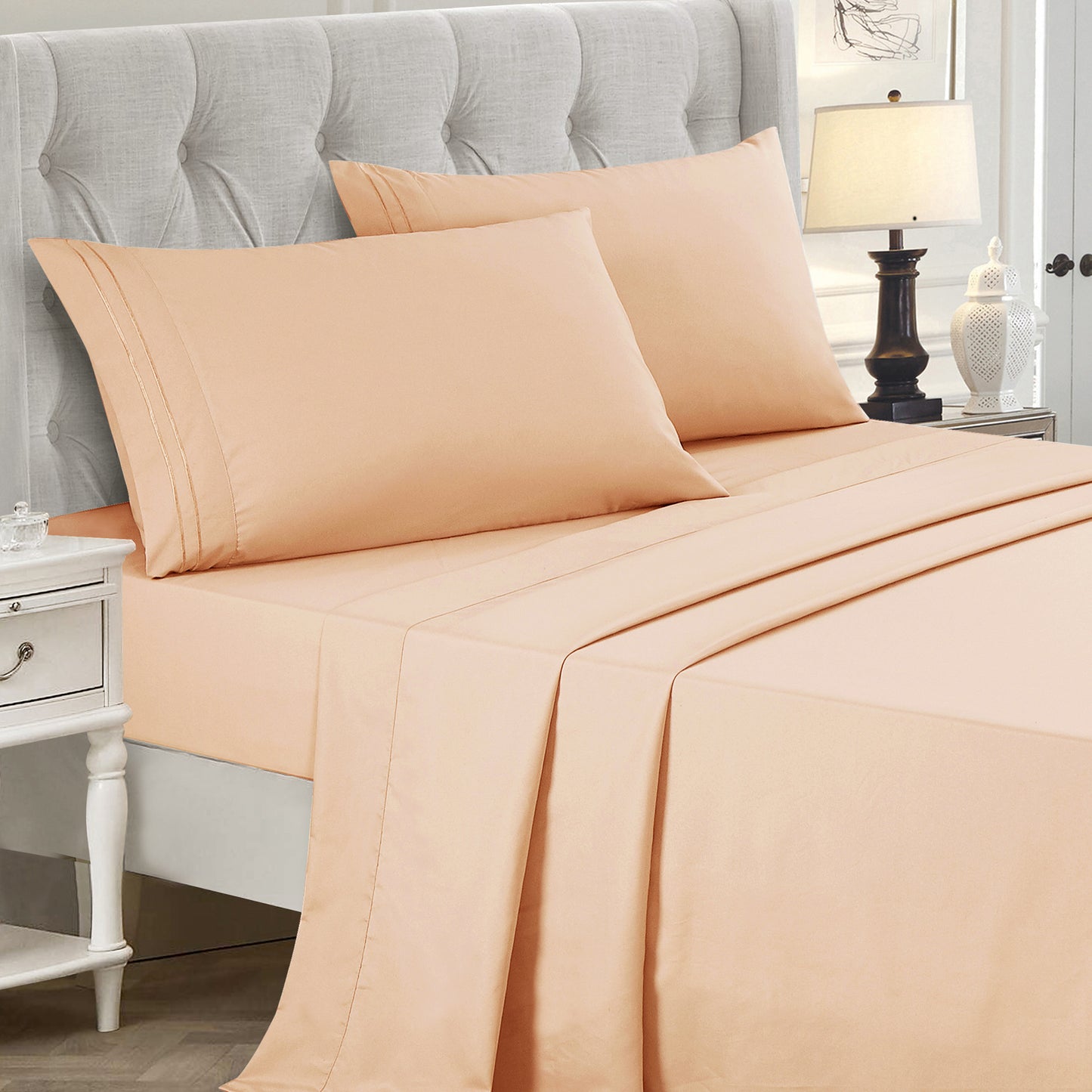3-Piece Peach Sheet Set Twin Size with Flat Sheet, Fitted Sheet, and Pillowcases