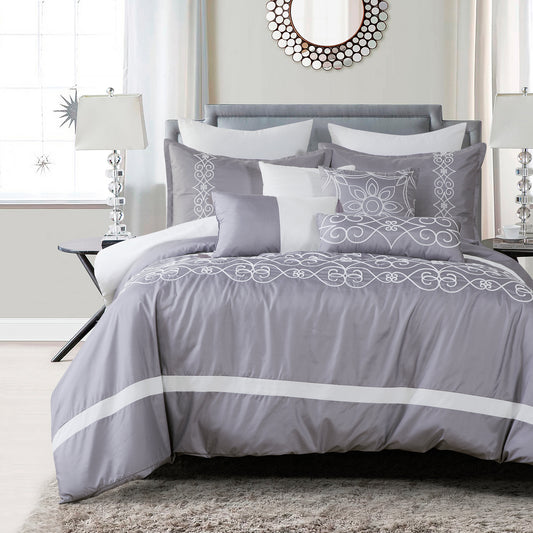 7-Piece Levora Boho Lavandar Purple Comforter Set Embroidery Bedding Queen Size