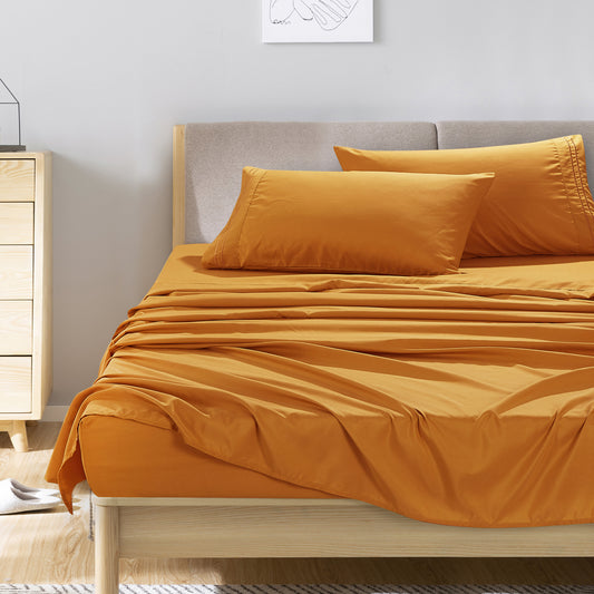 ESCA 4-Piece Orange Sheet Set Queen Size with Flat Sheet, Fitted Sheet, and Pillowcases