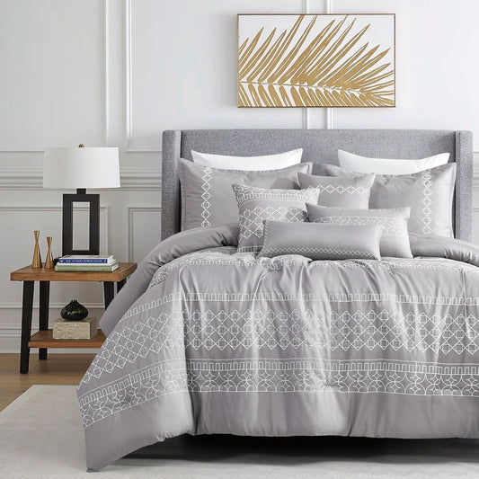 7-Piece Parrish Boho Pink Purple Comforter Set Embroidery Bedding Queen Size