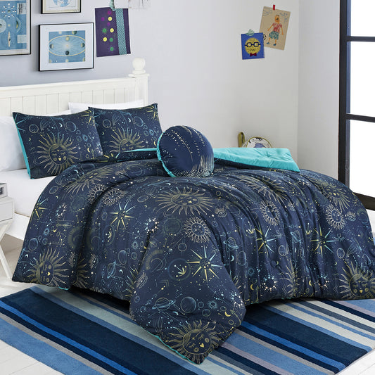 Astro Kids Comforter Set Full/Queen Size Kids Blue Comforter Set with Toy Throw Pillow - For Boys and Girls