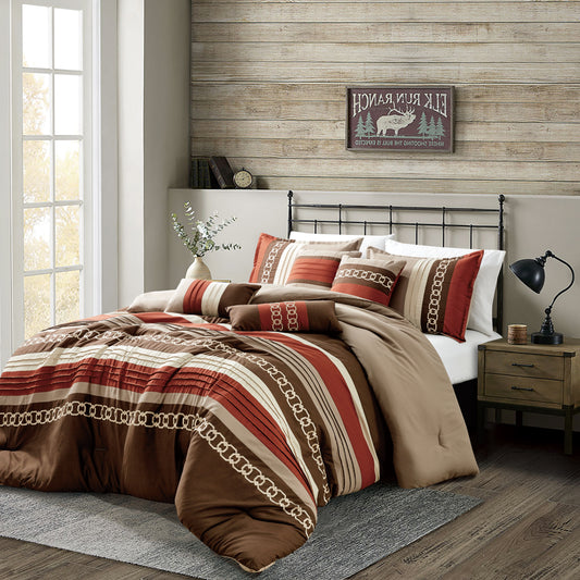 7-Pieces Chumana Brown and Beige Comforter Set Queen Size