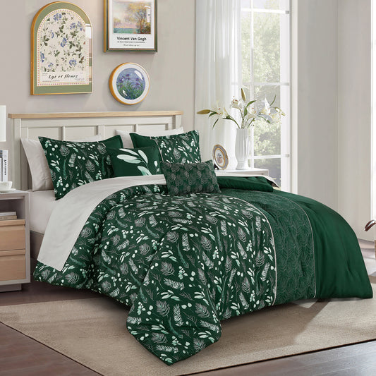 Bed-in-a-Bag 9-pieces Quenby Floral Gray & Green Comforter and Sheet Set, Bed in Bag Floral Bedding  Set - Queen Size