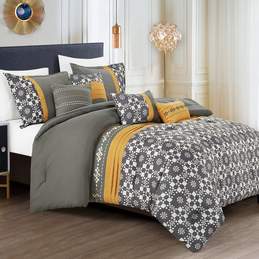 Grey and Yellow Comforter Set Queen Size 7-Pieces Kachina Gray Bedding