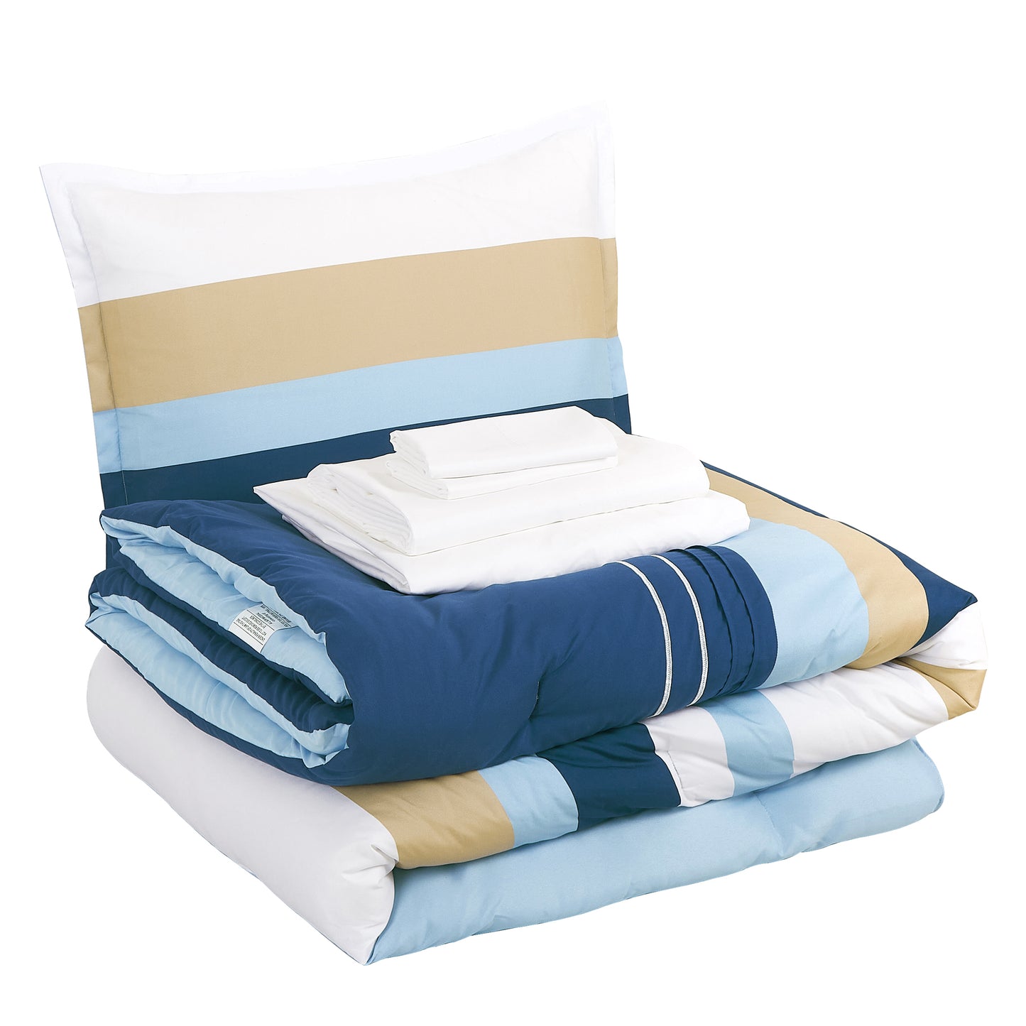 Bed-in-a-Bag 9-pieces Sailboat Blue Yellow White Comforter and Sheet Set, Coastal Bedding Set - Cal King Size