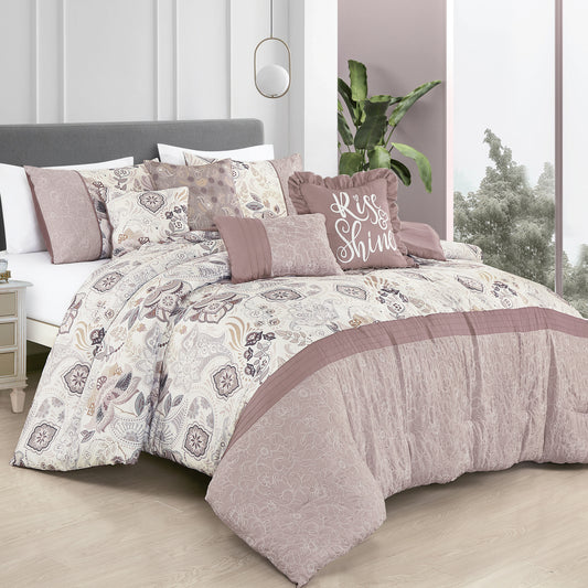 Paisley Purple Comforter Set Queen Size - 7-Pieces Rochelle Floral Bedding Set
