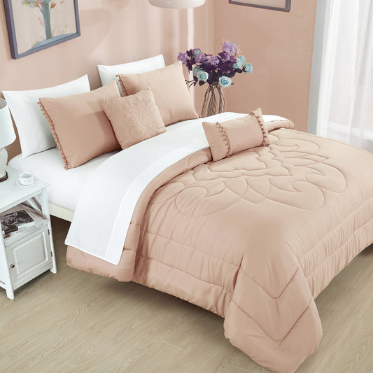 ESCA Bed-in-a-Bag 9-pieces Jovana Blush Pink Comforter and Sheet Set, Bed in Bag Quilted Bedding Set - Queen Size
