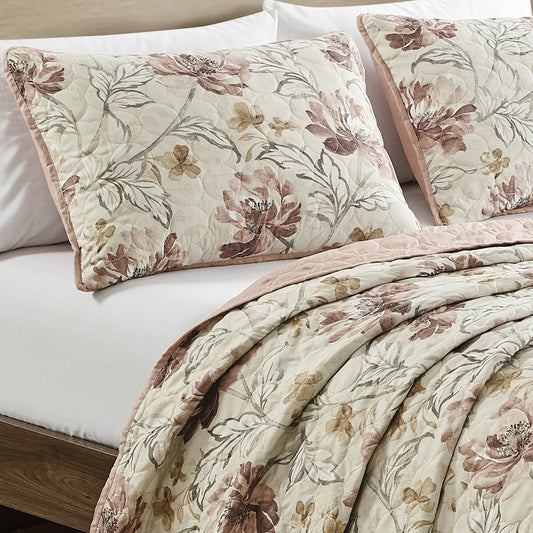 3-Piece Bahamar Floral Blush Pink Bedspread Set King Size Shabby Chic Quilt