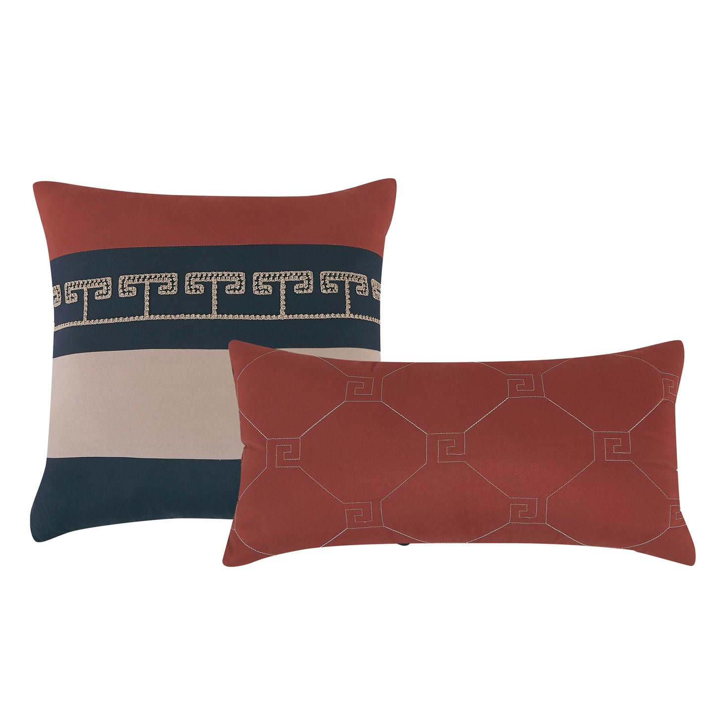 Bed-in-a-Bag 9-pieces Nadirah Navy and Burgundy Embroidery Comforter and Sheet Set Bedding Set - Cal King Size