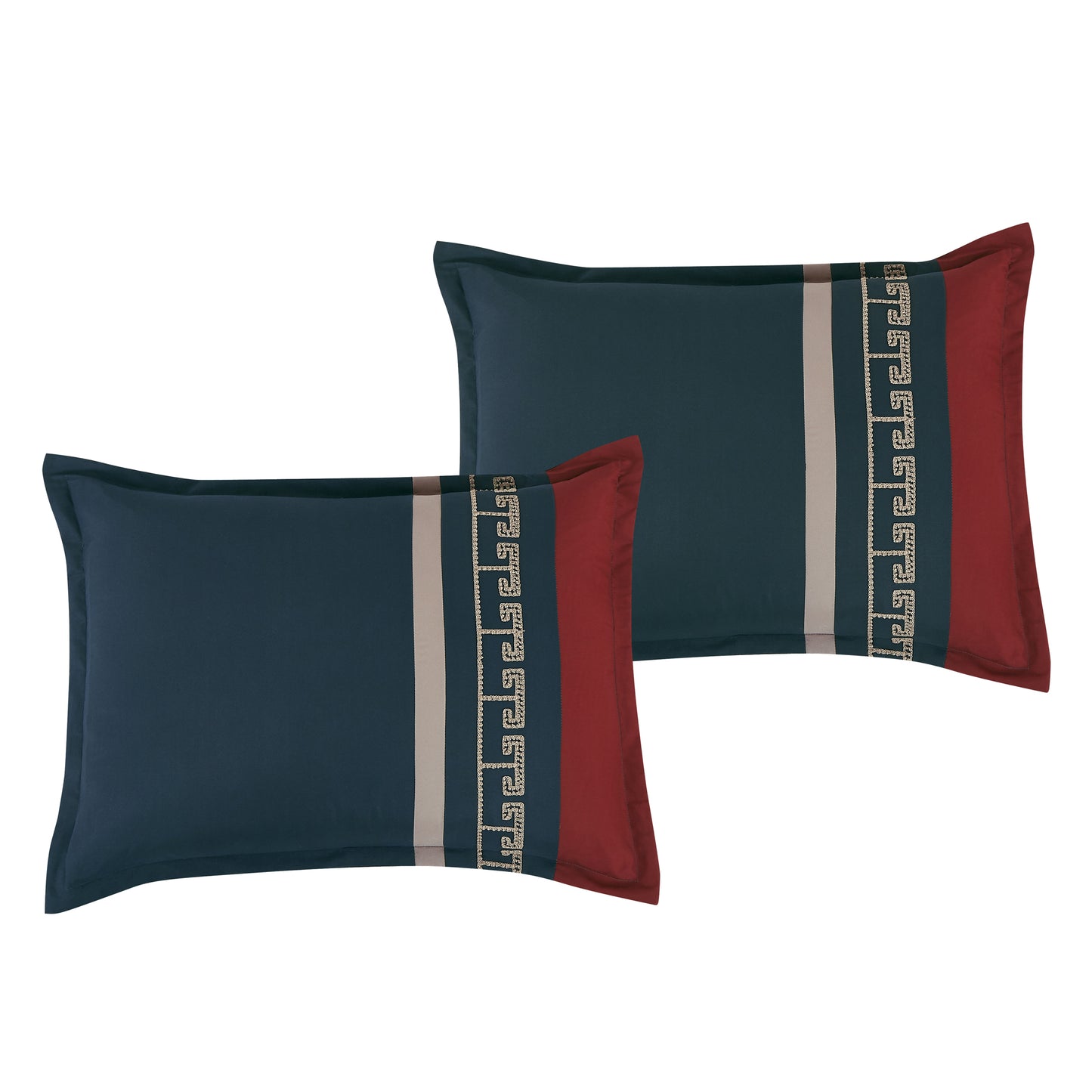 Bed-in-a-Bag 9-pieces Nadirah Navy and Burgundy Embroidery Comforter and Sheet Set Bedding Set - Cal King Size