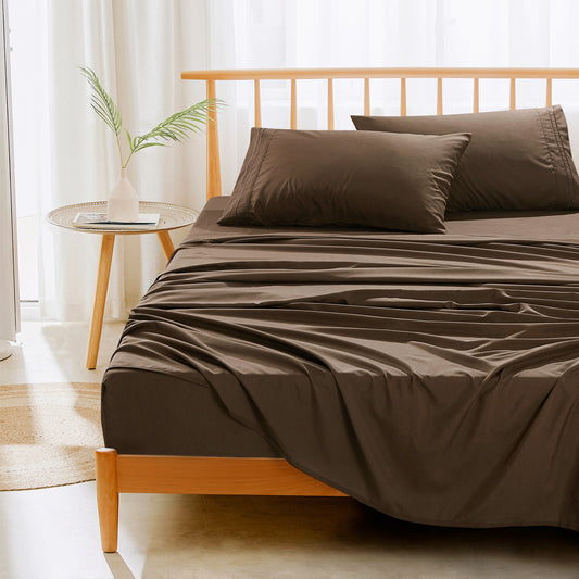 ESCA 3-Piece Brown Sheet Set Twin Size with Flat Sheet, Fitted Sheet, and Pillowcases