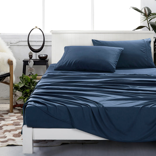 ESCA 3-Piece Navy Sheet Set Twin Size with Flat Sheet, Fitted Sheet, and Pillowcases