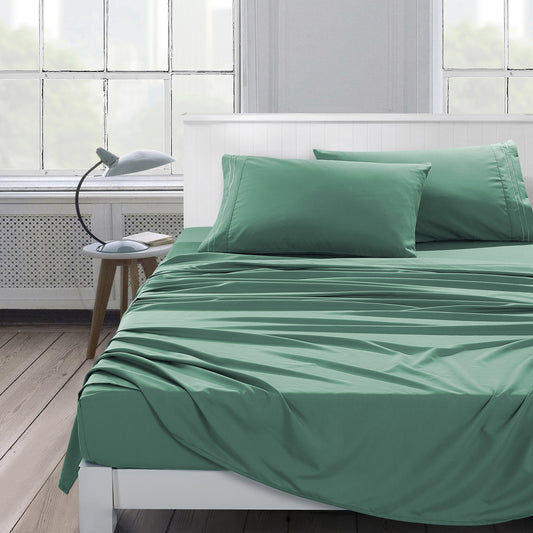 ESCA 3-Piece Teal Sheet Set Twin Size with Flat Sheet, Fitted Sheet, and Pillowcases
