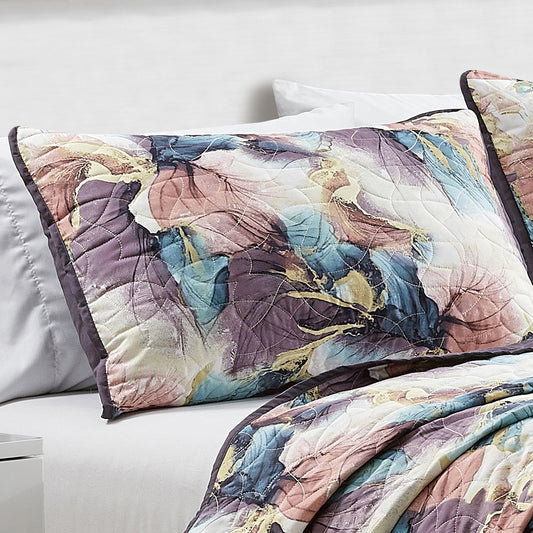 3-Piece Poline Iris Puple Bedspread Set King Size Reversible Lavender Floral Quilt