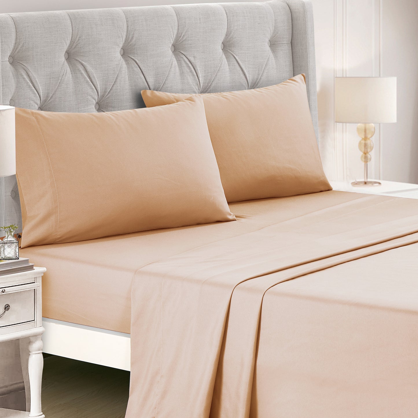 Bed-in-a-Bag 9-pieces Kineta Peach Pink Comforter and Sheet Set ,Bed in Bag Embroidery Bedding  Set- Cal King Size
