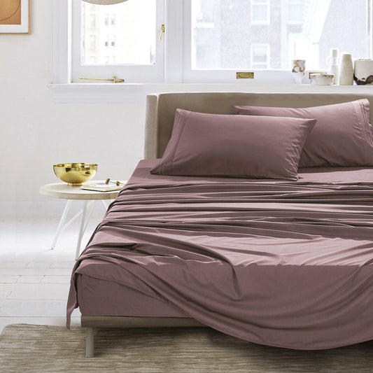 ESCA 3-Piece Rose Purple Sheet Set Twin Size with Flat Sheet, Fitted Sheet, and Pillowcases