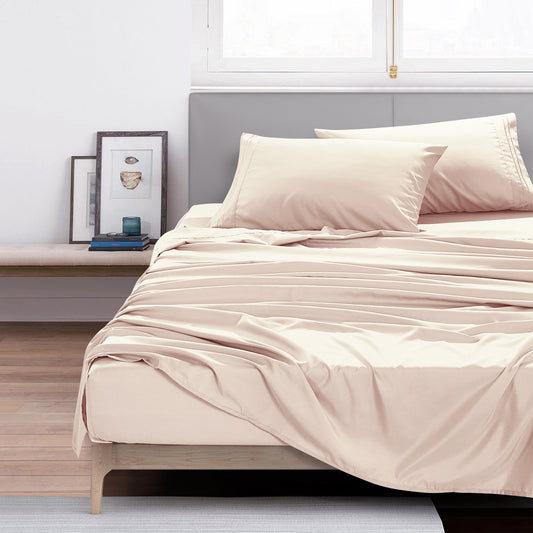 ESCA 3-Piece Blush Pink Sheet Set Twin Size with Flat Sheet, Fitted Sheet, and Pillowcases