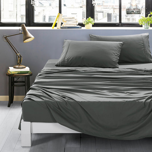 ESCA 3-Piece Grey Sheet Set Twin Size with Flat Sheet, Fitted Sheet, and Pillowcases