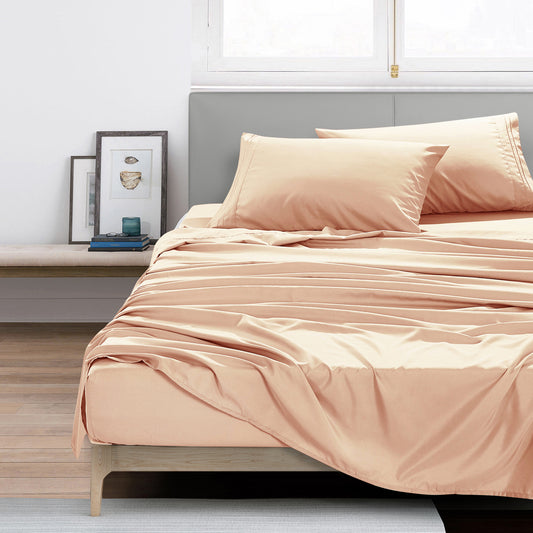 ESCA 4-Piece Peach Sheet Set Queen Size with Flat Sheet, Fitted Sheet, and Pillowcases