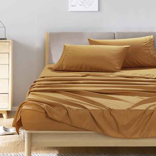 ESCA 3-Piece Camel Sheet Set Twin Size with Flat Sheet, Fitted Sheet, and Pillowcases