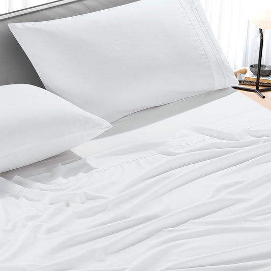ESCA 4-Piece White Sheet Set Queen Size with Flat Sheet, Fitted Sheet, and Pillowcases
