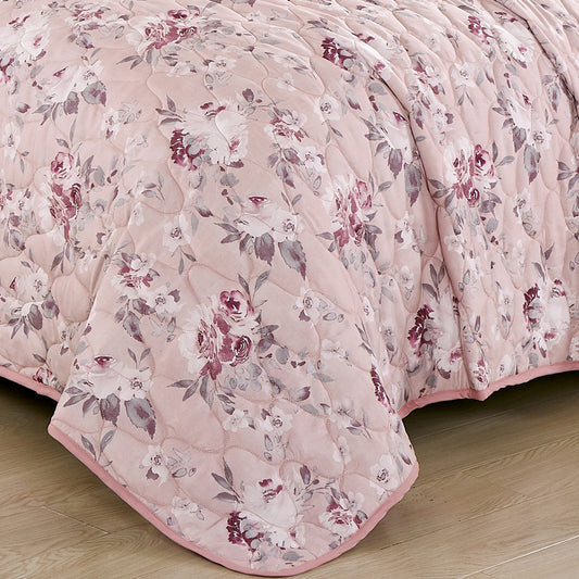 3-Piece Reversible Floral Pink Quilt, Floral Bedspread Set King Size