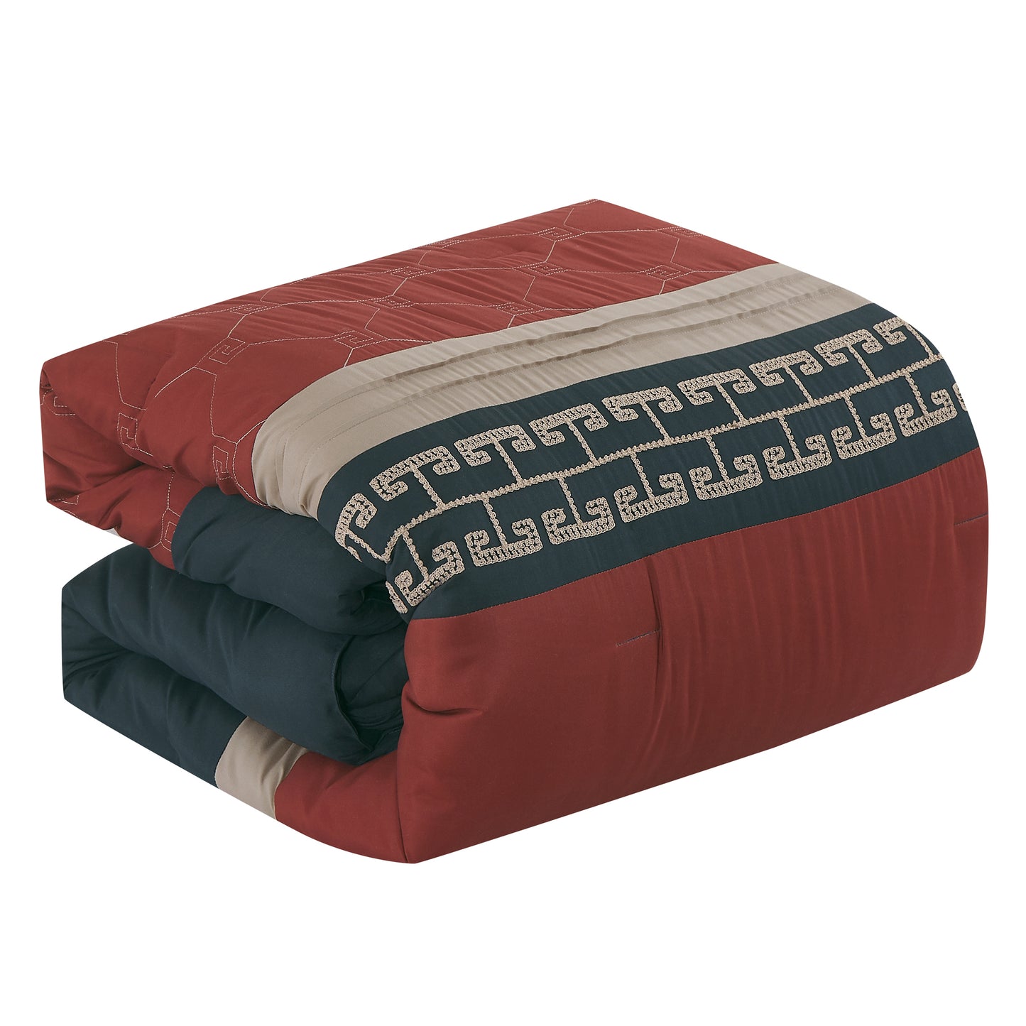 Bed-in-a-Bag 9-pieces Nadirah Navy and Burgundy Embroidery Comforter and Sheet Set Bedding Set - Cal King Size