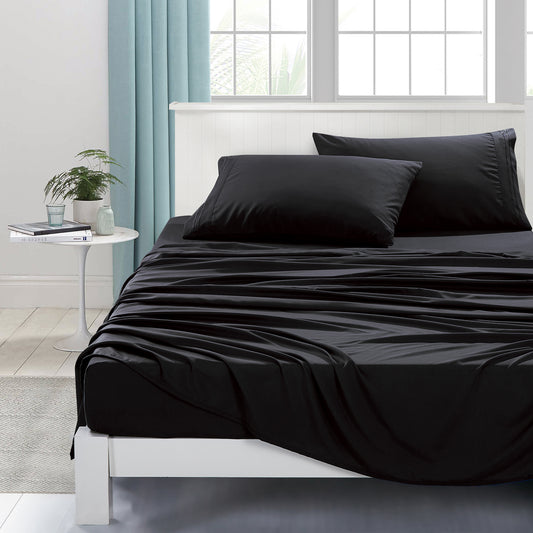 ESCA 3-Piece Black Sheet Set Twin Size with Flat Sheet, Fitted Sheet, and Pillowcases