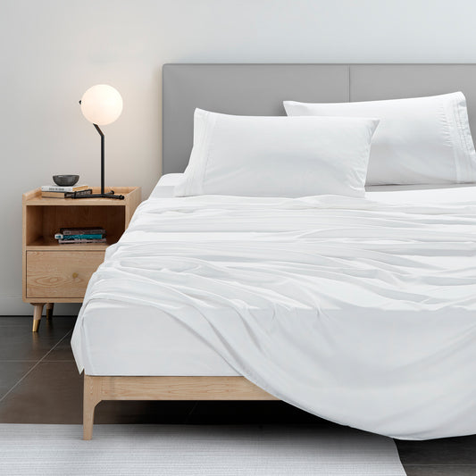 ESCA 3-Piece White Sheet Set Twin Size with Flat Sheet, Fitted Sheet, and Pillowcases