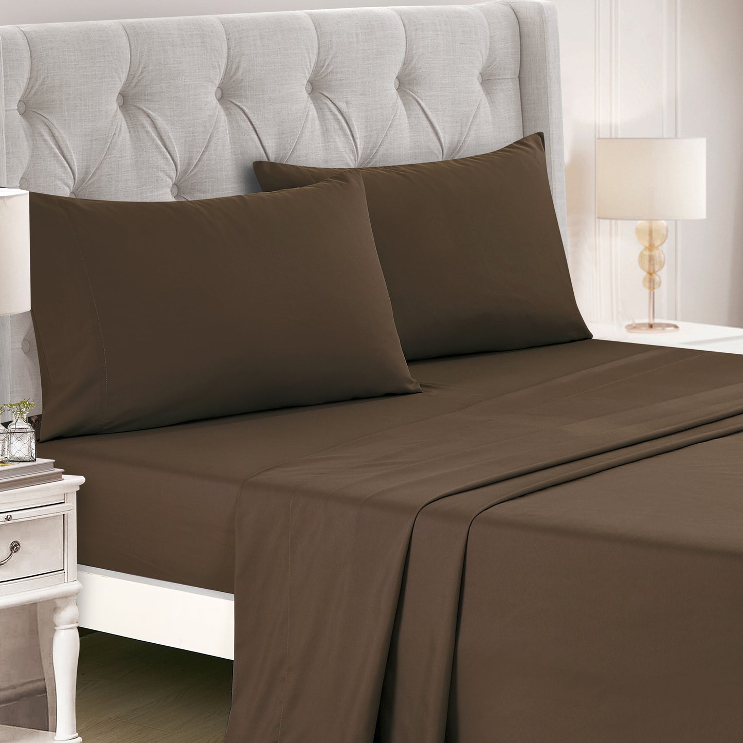 Bed-in-a-Bag 9-pieces Elind Brown and Red Embroidery Comforter and Sheet Set Bedding Set - Cal King Size