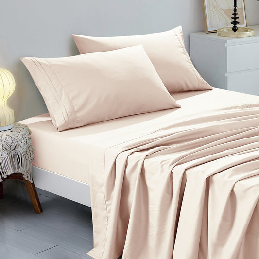 3-Piece Blush Pink Sheet Set Twin Size with Flat Sheet, Fitted Sheet, and Pillowcases