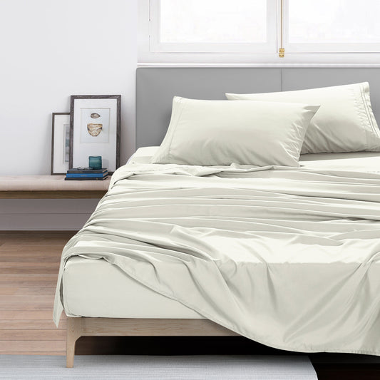 ESCA 3-Piece Beige Sheet Set Twin Size with Flat Sheet, Fitted Sheet, and Pillowcases