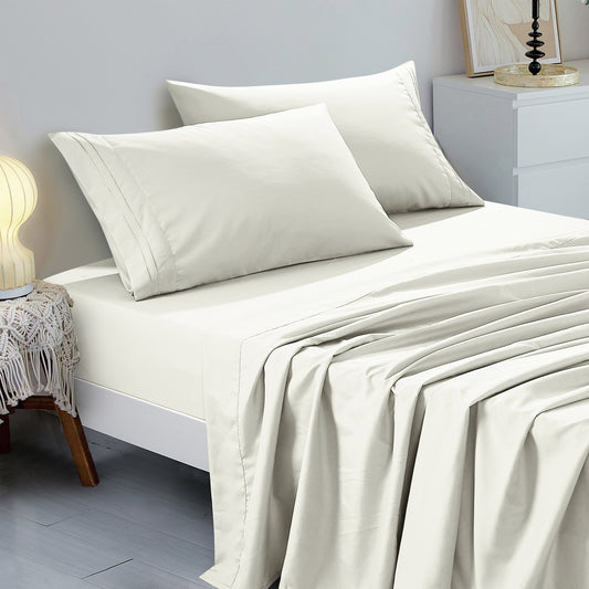 3-Piece Beige Sheet Set Twin Size with Flat Sheet, Fitted Sheet, and Pillowcases