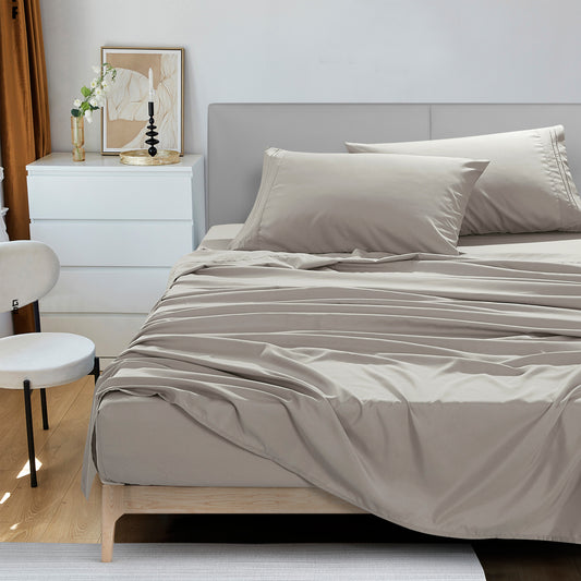 ESCA 3-Piece Taupe Sheet Set Twin Size with Flat Sheet, Fitted Sheet, and Pillowcases