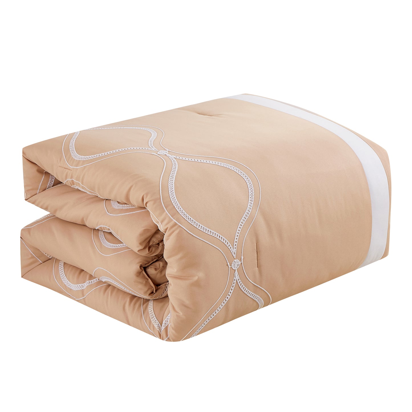 Bed-in-a-Bag 9-pieces Kineta Peach Pink Comforter and Sheet Set ,Bed in Bag Embroidery Bedding  Set- Cal King Size