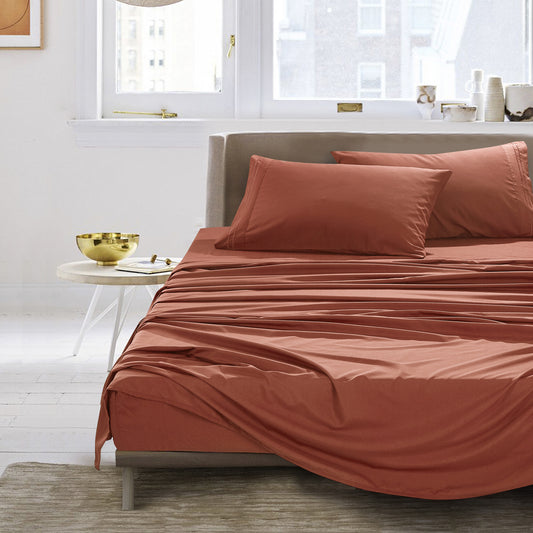 ESCA 3-Piece Spice Sheet Set Twin Size with Flat Sheet, Fitted Sheet, and Pillowcases