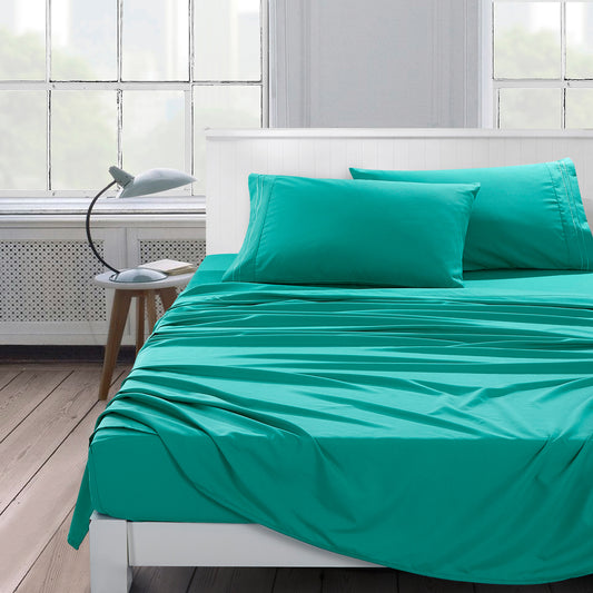 ESCA 3-Piece Aqua Sheet Set Twin Size with Flat Sheet, Fitted Sheet, and Pillowcases