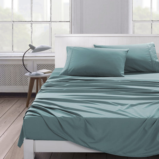 ESCA 3-Piece Blue Sheet Set Twin Size with Flat Sheet, Fitted Sheet, and Pillowcases