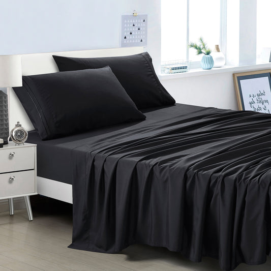 3-Piece Black Sheet Set Twin Size with Flat Sheet, Fitted Sheet, and Pillowcases
